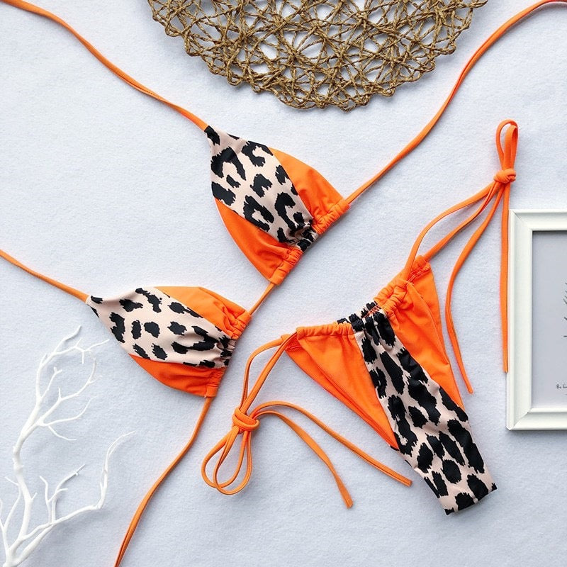 Neon Orange Leopard Bikini