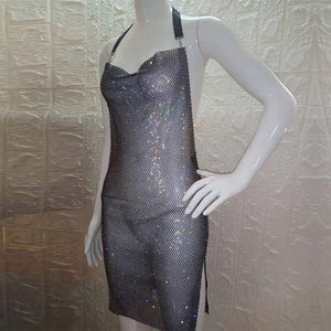 Diamond Mesh Halter Dress