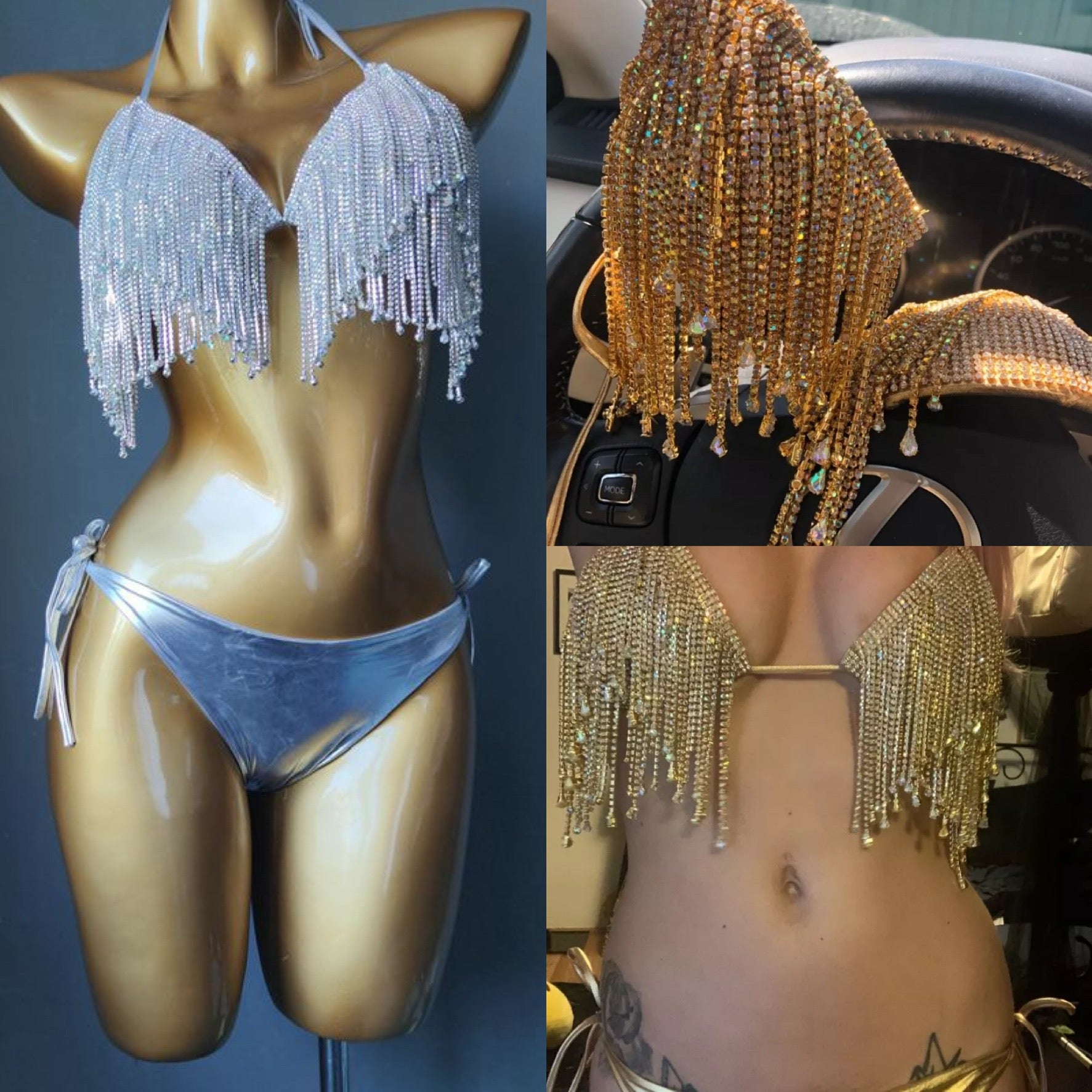 Diamond Crystal Drip Bikini Set (Gold)