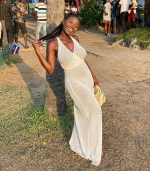 Summer White Crochet Maxi Dress