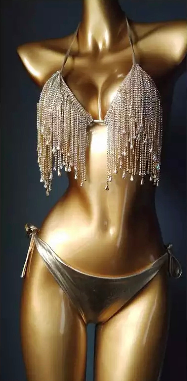 Diamond Crystal Drip Bikini Set (Gold)