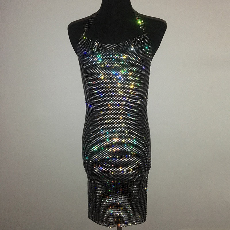 Diamond Mesh Halter Dress