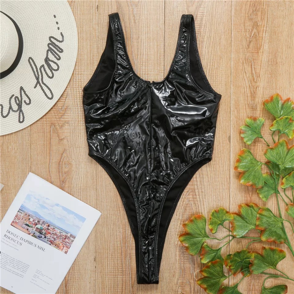 Black Patent One Piece Bodysuit