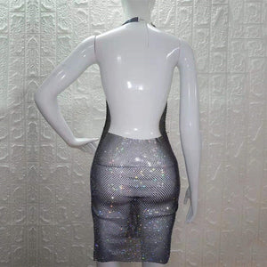 Diamond Mesh Halter Dress