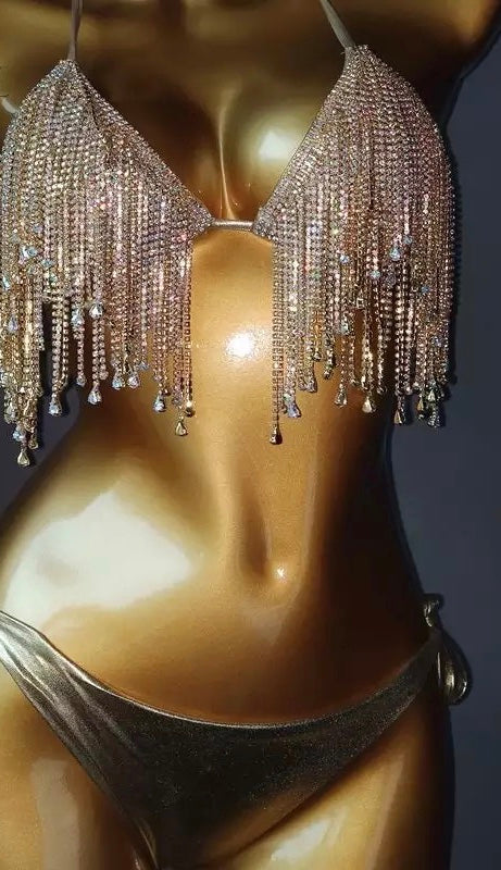 Diamond Crystal Drip Bikini Set (Gold)