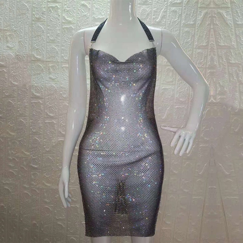 Diamond Mesh Halter Dress