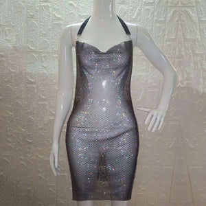 Diamond Mesh Halter Dress