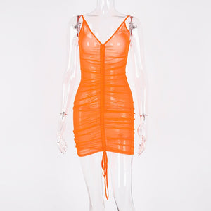 She Scrunch Sheer Cover Up Dress -WHITE & ORANGE